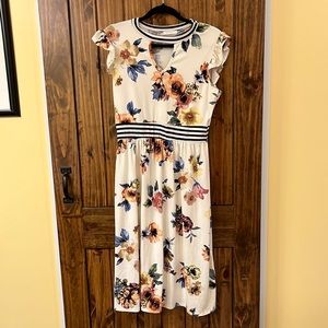 Floral and stripe knit dress